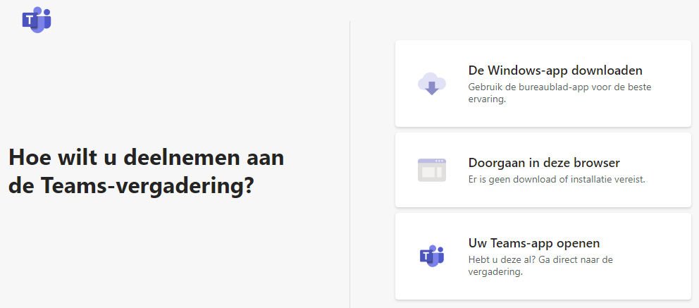 Keuzes voor Teams